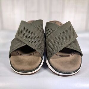 Bionica Avary Slides Womens 10M Olive Cross Strap Slip On Slip Resistant Sandals